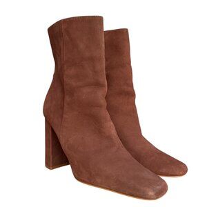 Steve Madden Lourde Leather Square Toe Block Heel Ankle‎ Boot Brown Size 9